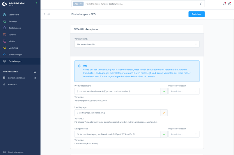 SEO URL in Shopware Einstellungen